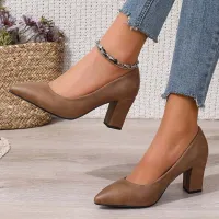 Size:4.5-12 Women Fashion Leather Mid Heel Loafers