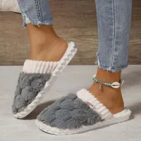 Women'S Fashion Round Toe Pearl Thick Sole Pure House Slippers