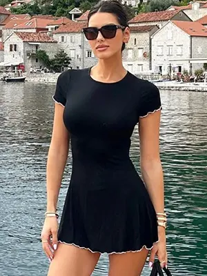 Nightclub Women Sexy Fashion Solid Color Neck Dress