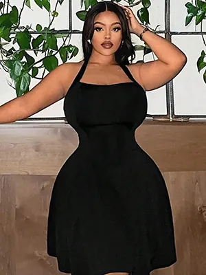 Women Fashion Casual Plus Size Solid Color Stripe Long Sleeve Lace-Up Dress