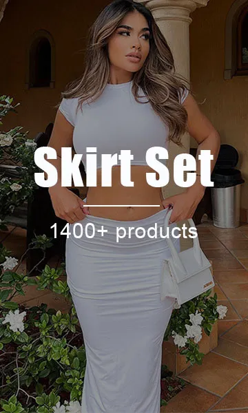Women Rib Knitted Beachwear Skirt Two Piece Set Solid Short Sleeve