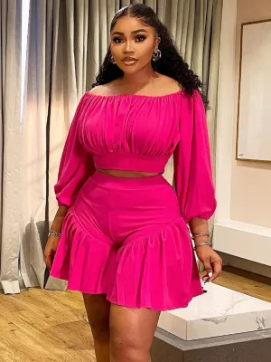 Pluse Size Women Athleisure Solid Color Sleeveless Crop Tank Top And Skirt Two-piece Set