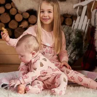 Baby Simple Solid Color Round Neck Long Sleeve Top And Pants Pajamas Set