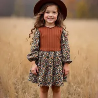 Kids Toddler Girls Casual Cute Solid Color Long Sleeve Dress