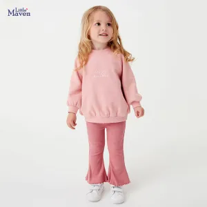 Kids Toddler Big Girls Autumn Winter Fashion Casual Simple Solid Color Letter Sweater Flare Trousers Set
