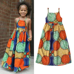 Children Kids Baby Fashion Girls Sleeveless Print Suspender Bohemian Dress